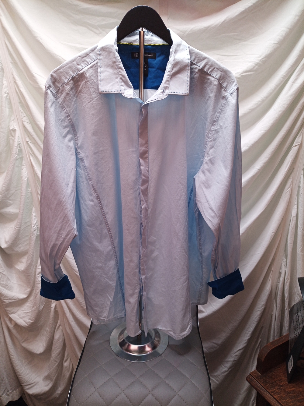 INC International Concepts Light Blue Dress Shirt with Dark Blue Collar & Cuffs